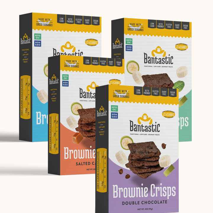 BANTASTIC - Brownie Crisps - Variety Pack Of 4 (Double Chocolate, Mint Chocolate, Coconut, Salted Caramel) - 3oz. (90g) - Sugar Free